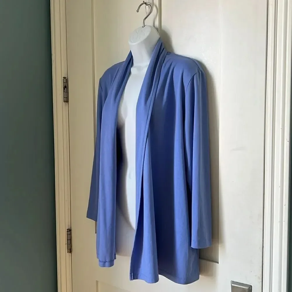 L.L.Bean Women 100% Supima Cotton Open Blue Lilac Cardigan Light Sweater sz L